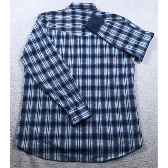 Cowboy Legend Western Shirt Mens  M / L Blue Plaid Pearl Snap Flip‎ Cuff Rodeo - Picture 8 of 13